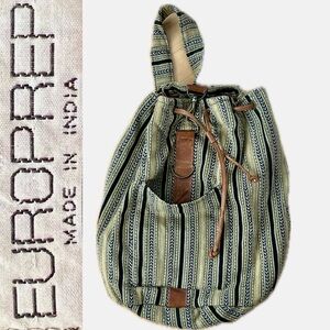 VTG 80s Europrep Gear Tribal Woven Drawstring Backpack Hobo Rucksack Bucket Bag